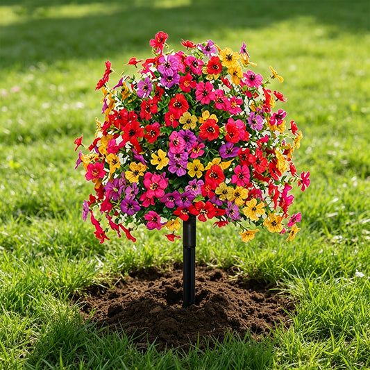 Lifelike Artificial Violet & Eucalyptus Garden Stakes - Weatherproof Plastic Flower Balls for Walkway & Lawn Decor